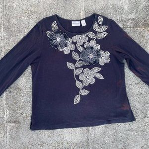 Alfred Dunner Women Top Blouse Shirt Navy Blue Size L